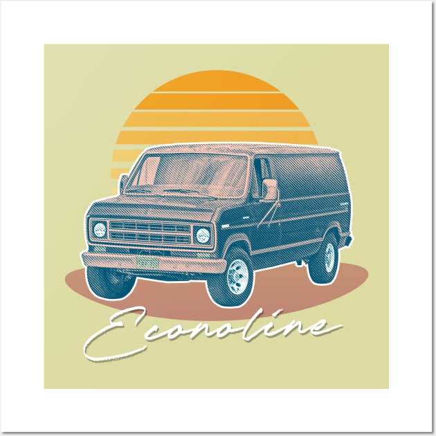 Retro Ford Econoline Faded Retro Sunset Design Wall Art by DankFutura